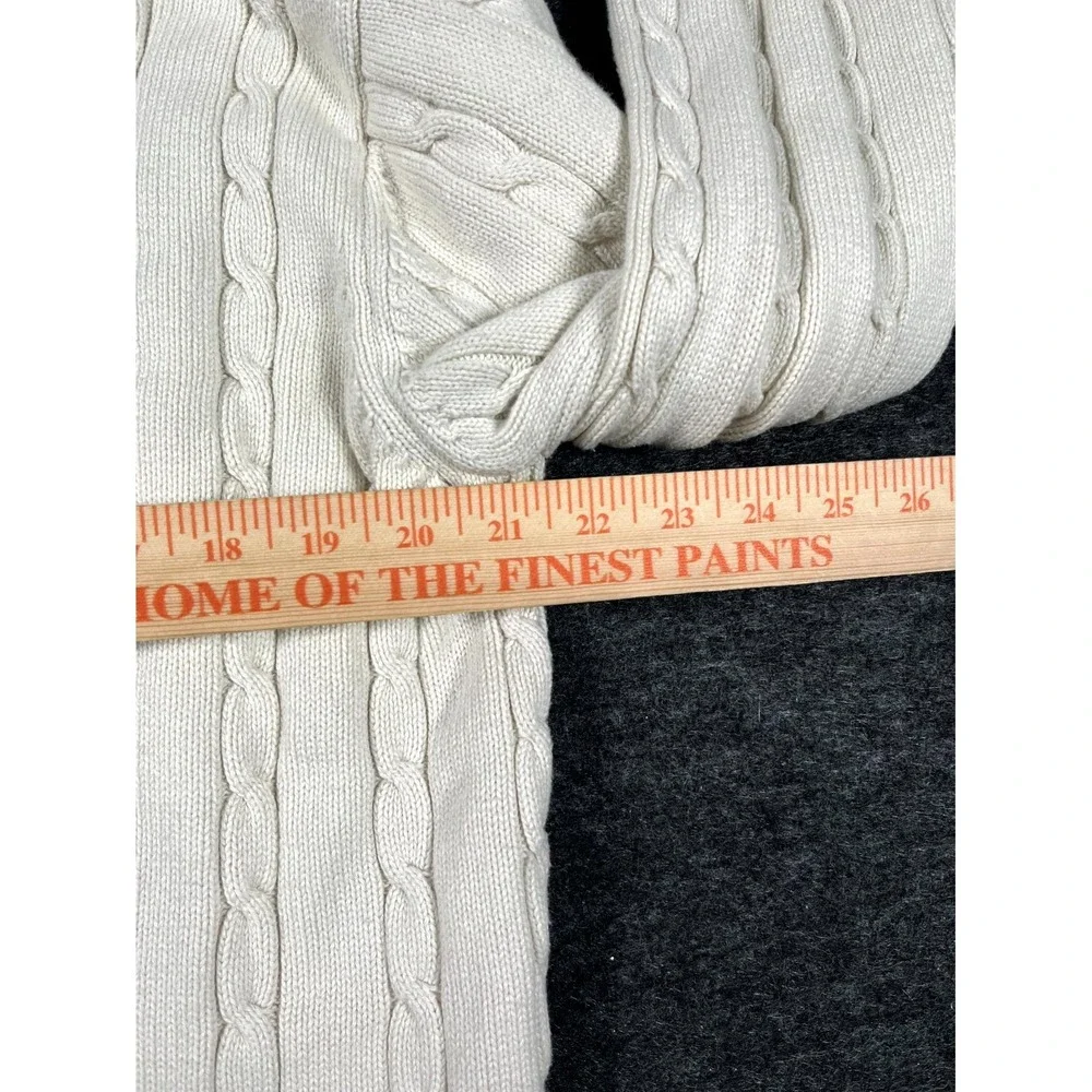 Y2K Vintage Tommy Hilfiger XL White Cable Knit Cotton‎ Ribbed Hem Winter Wear